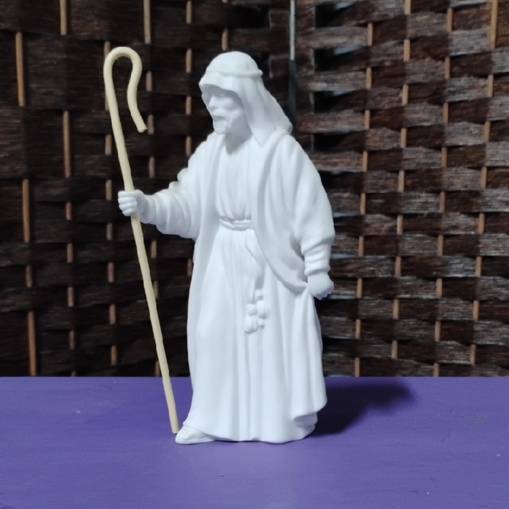 White Shepherd Figurine with Staff